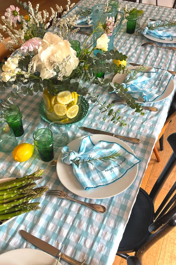 Serviette de Table vichy brodée - Lagon
