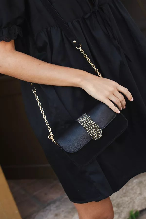 Portefeuille & mini sac cuir - Harold - cuir Croco noir