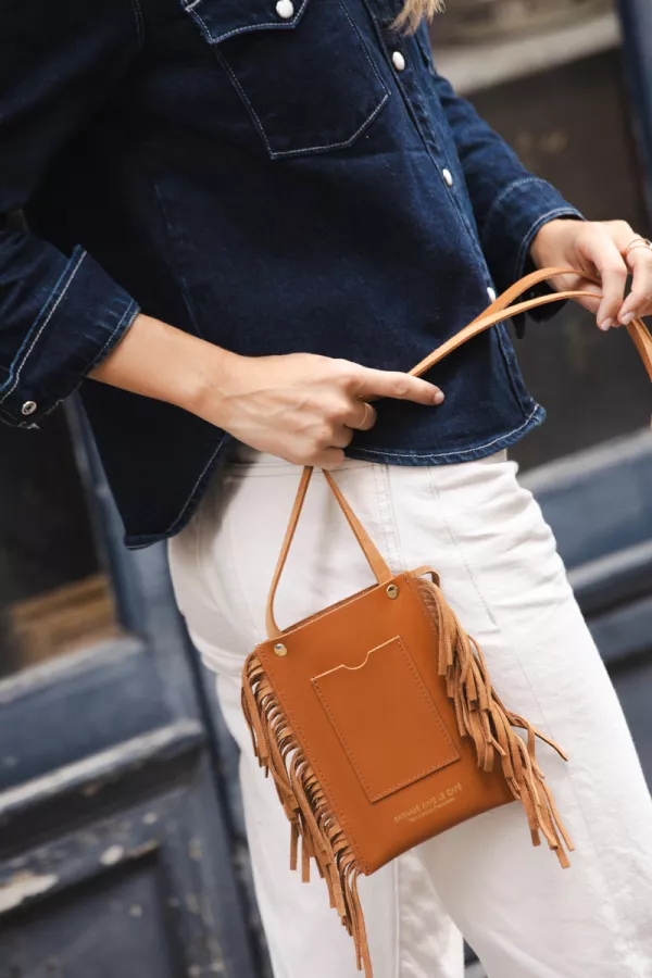 Sac pochette téléphone Marius - cuir caramel