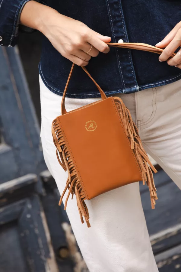 Sac pochette téléphone Marius - cuir caramel