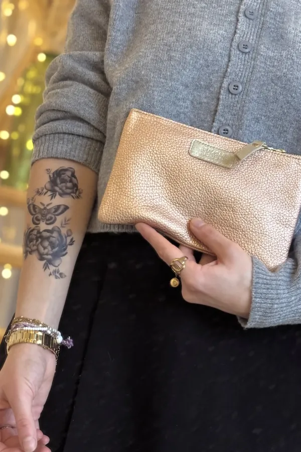 Pochette cuir - Gabrielle - Rose pesca