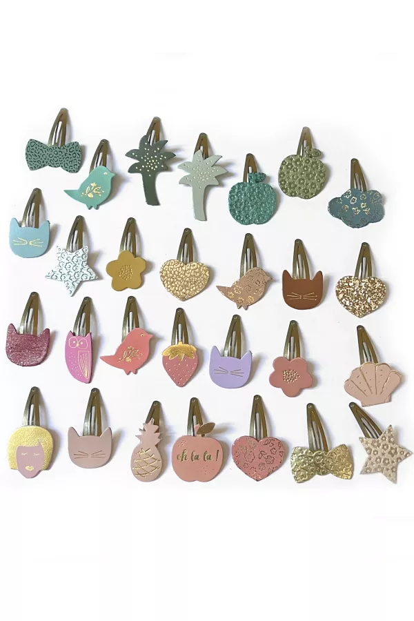 Barrette clic-clac cuir - Ananas sugar