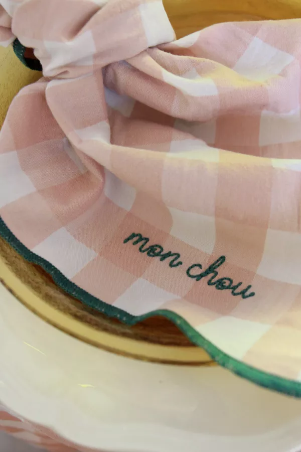 Serviette de Table vichy brodée - Set de 6 - macaron