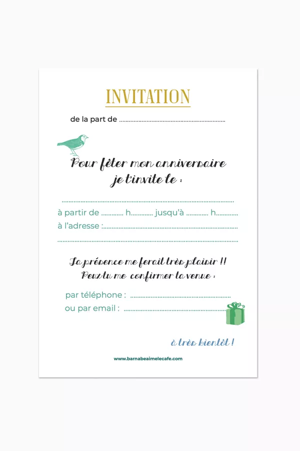 Carton invitation anniversaire - 8 cartes Biche