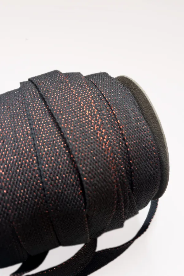 Sangle coton & lurex - 4 mètres - Anthracite & lurex cuivré