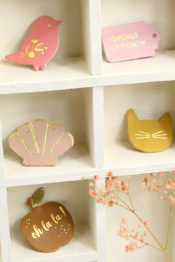 Broche cuir - Mini bird Flamingo