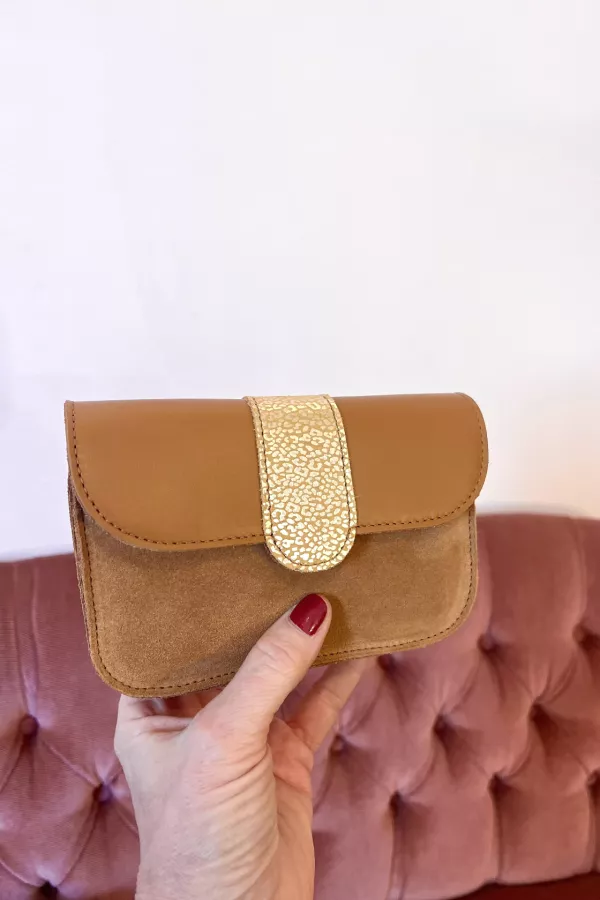 portefeuille femme 100% cuir caramel doré Barnabé aime le café production française zoom
