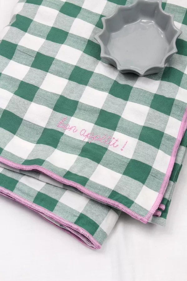 nappe vichy carreaux verts 2m50 broderie bon appetit