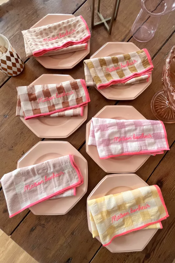 Serviette de table vichy brodée - Set de 6 - Maison bonheur