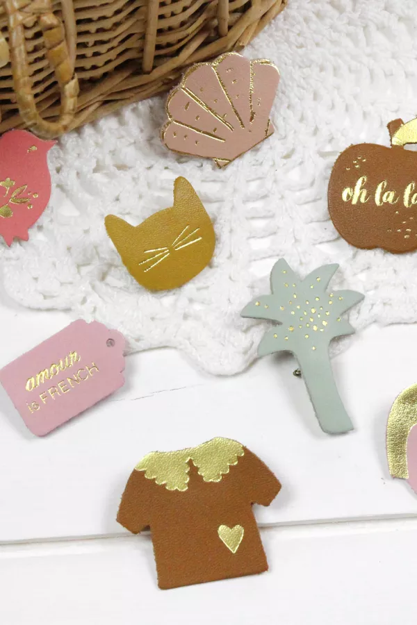 Broche cuir - Palmier opaline