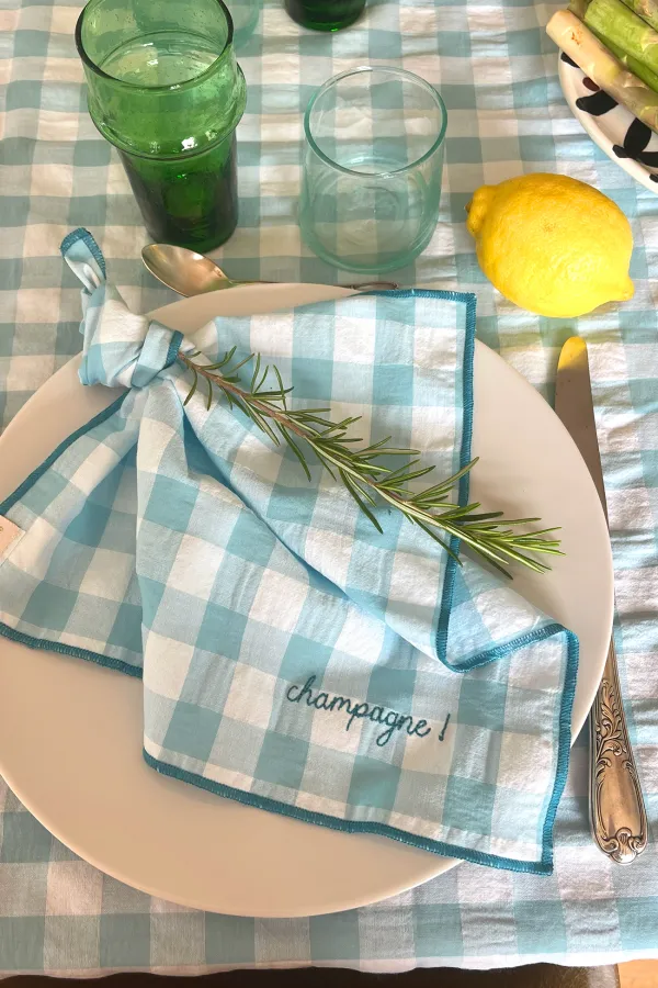 Serviette de Table vichy brodée - Lagon