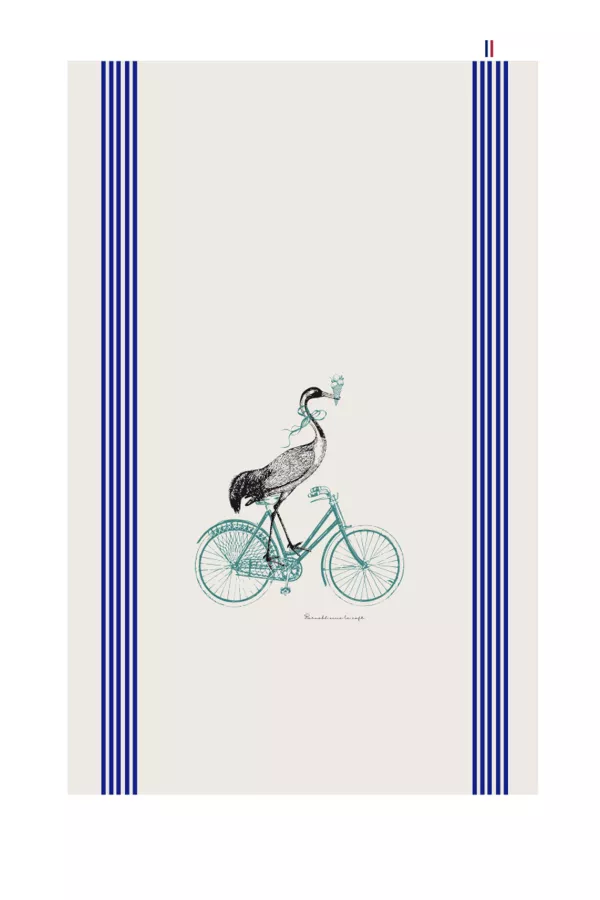 TORCHON DE CUISINE SÉRIGRAPHIÉ - Oiseau vélo