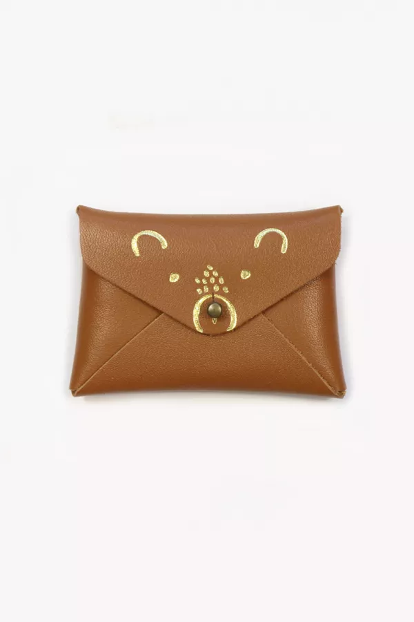 Mini pochette cuir - Ourson caramel