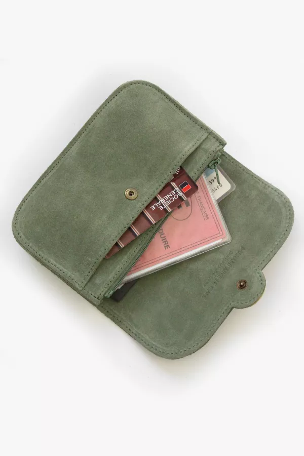 intérieur portefeuille femme 100% cuir vert doré Barnabé aime le café production française