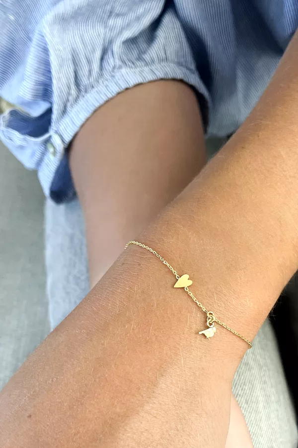 Bracelet charms - mésange & coeur