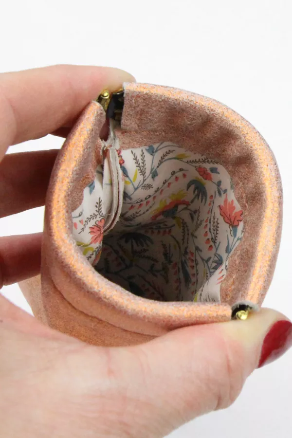 Etui lunette femme cuir souple cuivré  fermeture clic clac intérieur Liberty Barnabé aime le café made in france