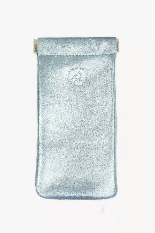 Etui lunette femme cuir souple bleu clair marquage oiseau Barnabé aime le café fabrication française