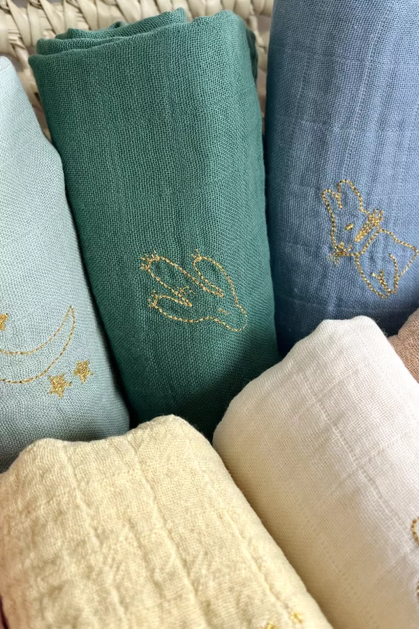 Lange bébé brodé - Bleu denim