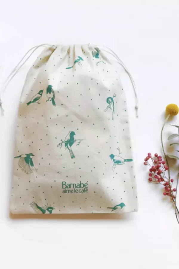 Emballage cadeau - Papier de soie & pochon oiseaux en coton