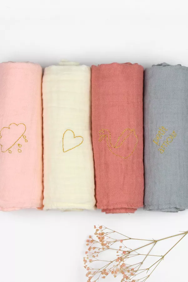 lot de langes double gaze de coton coloris tendance Barnabé aime le café