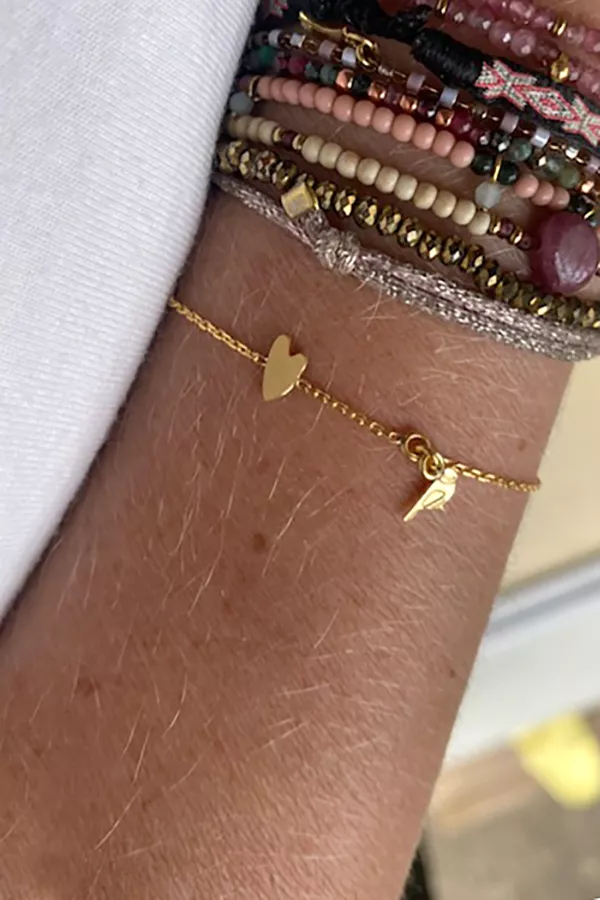 Bracelet charms - mésange & coeur