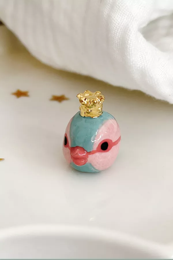 Fêve en porcelaine - Oiseau porte bonheur