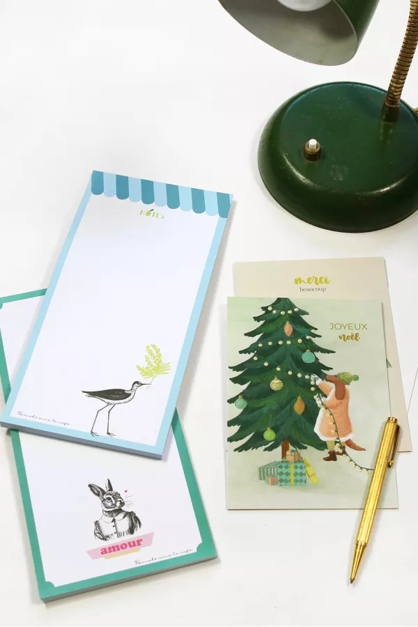 carte postale sapin noël aquarelle enveloppe barnabe aime le cafe