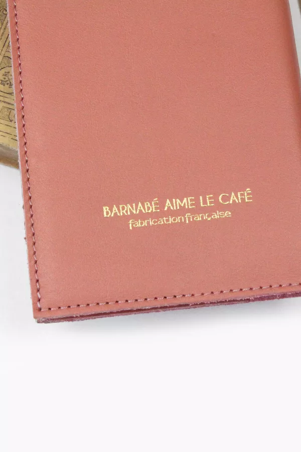 Couverture agenda cuir Barnabé aime le café  made in France  coloris rose zoom