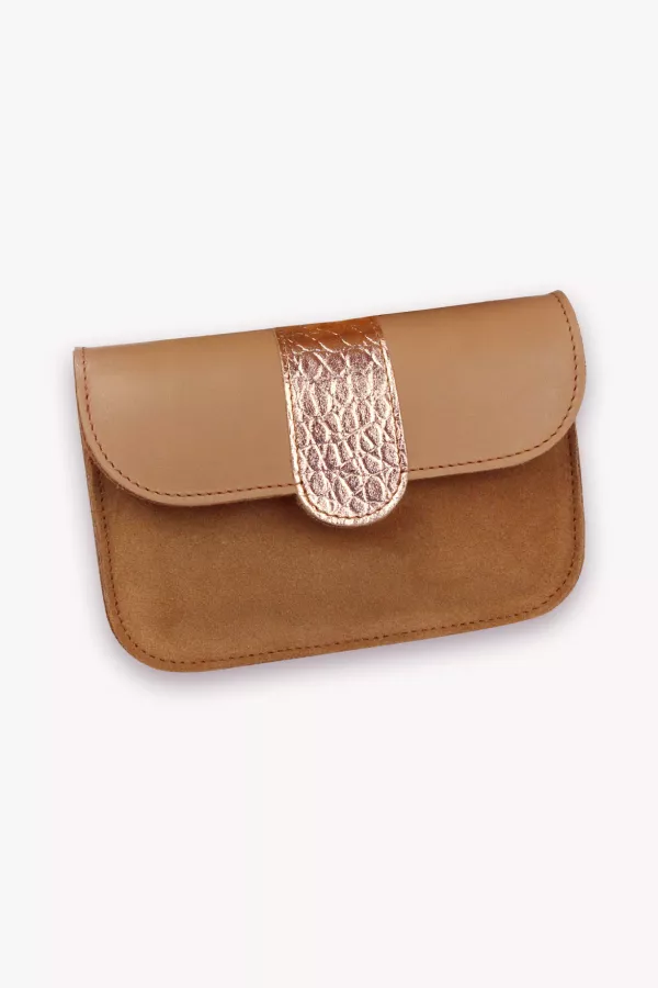 portefeuille Pipa femme mix de cuirs caramel Barnabé aime le café production française