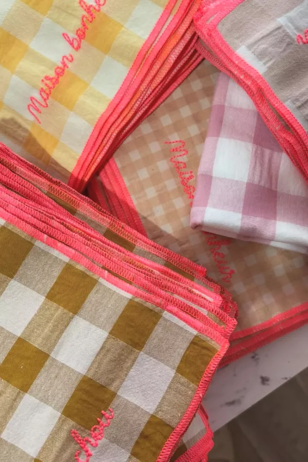 Serviette de table vichy brodée - Set de 6 - Maison bonheur