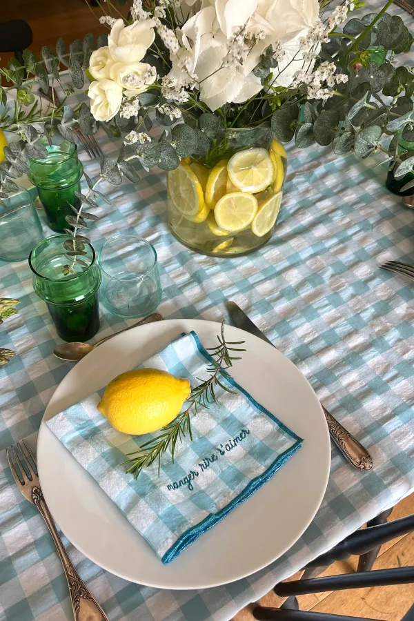 Serviette de Table vichy brodée - Lagon