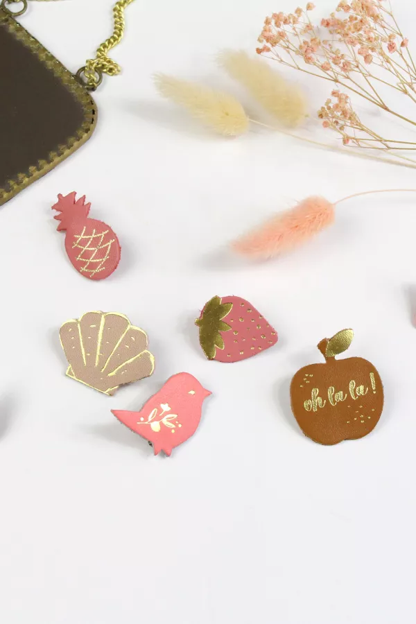 Broche cuir - Mini bird Flamingo