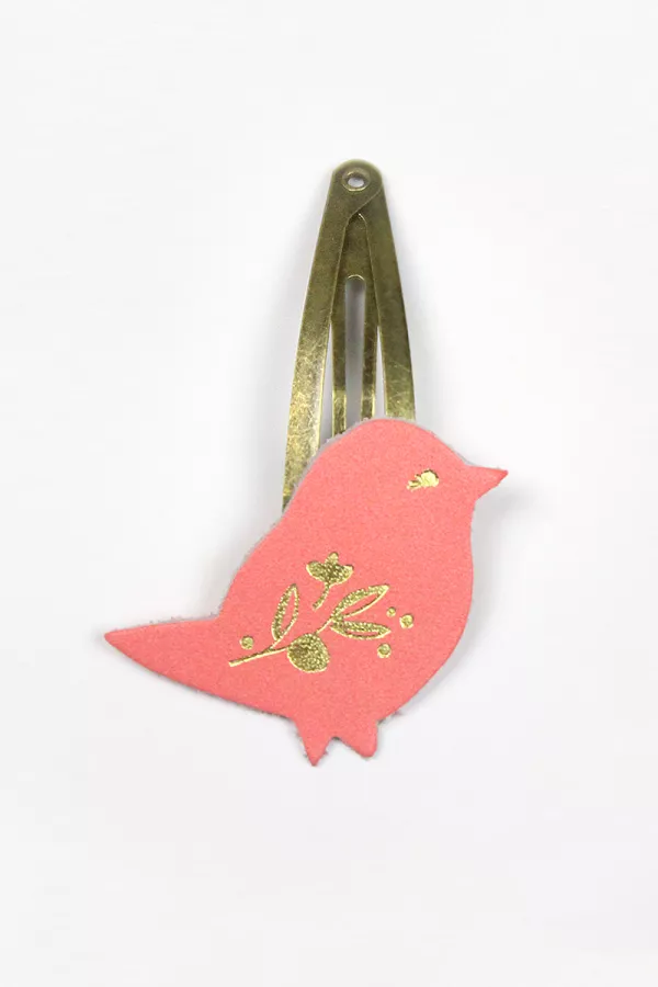 Barrette clic-clac cuir - Flamingo