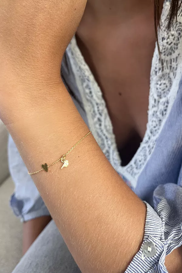 Bracelet charms - mésange & coeur