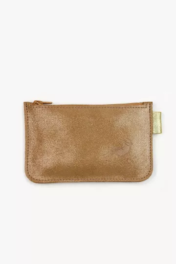 Porte monnaie cuir pailleté doré marquage oiseau Barnabé aime le café made in france