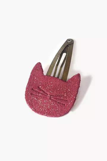 Barrette clic-clac cuir - Griotte