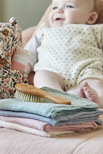 lange double gaze de coton vert d'eau broderie doré lune Barnabé aime le café