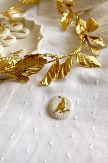Fêve en porcelaine - Médaille oiseau