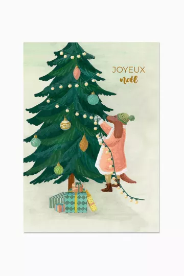 carte postale sapin noël aquarelle barnabe aime le cafe