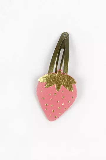 Barrette clic-clac cuir - Fraise rose