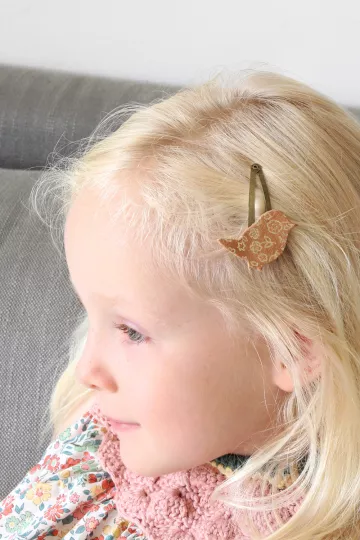 Barrette clic-clac cuir - Piou fleuri