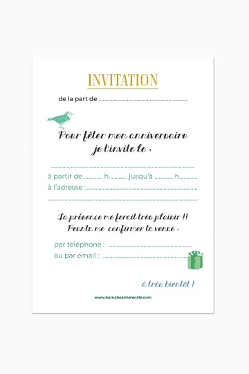Carton invitation anniversaire - 8 cartes Biche