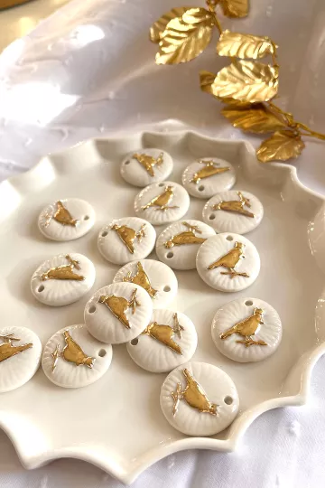 Fêve en porcelaine - Médaille oiseau