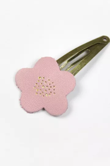 Barrette clic-clac cuir - Fleur poetry