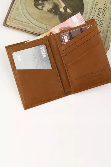 Porte carte compact Homme - cuir Caramel