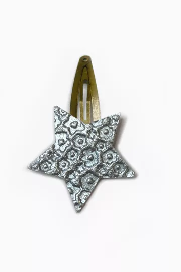 barrette etoile bleu cuir