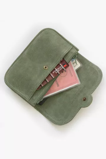 portefeuille femme 100% cuir vert doré Barnabé aime le café production française