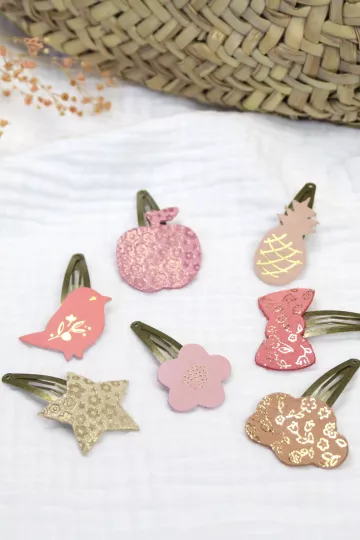 Barrette clic-clac cuir - Flamingo