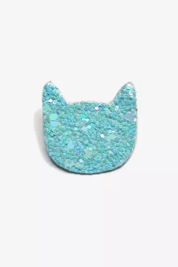 Broche paillettée - Chat bleu