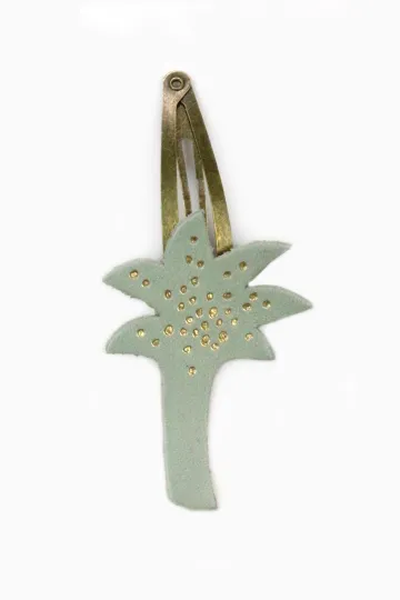 Barrette clic-clac cuir - Palmier celadon